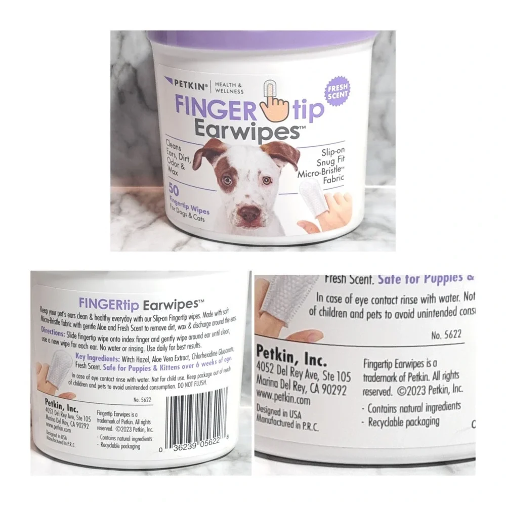 Petkin Fingertip Ear Wipes for‎ Dogs and Cats, 50 Finger Wipes Fresh Scent